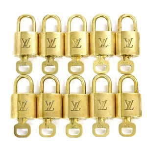 LOUIS VUITTON Brass Gold tone LV Padlock & Key 10 Pieces Set #379 Rise-on - Picture 1 of 2