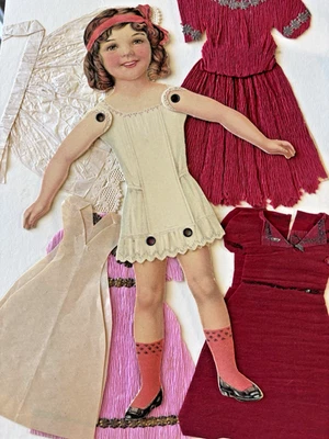 EARLY 1900 AUTHENTIC JOINTED PAPERDOLL W/5 CREPE PAPER DRESSES,1 SLIP VICTORIA - Image 1 of 4