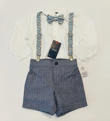 Bebé Niño Vestido Conjunto 18 Meses Pantalones Cortos Camisa Tirantes Pajarita Conjunto de 4 Piezas Formal Foto 1 de 4