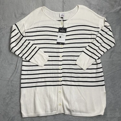 Cabi Cardigan Sweater Small NWT Turnabout 6164 White Black Stripe Knit - Image 1 of 4