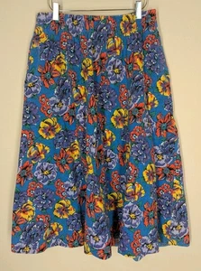 Vintage Cotton Skirt Womens Blue Floral Pockets Pull On Field Gear Midi Sz Small - Picture 1 of 8