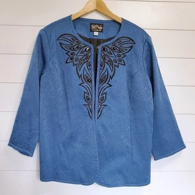 Jacquard Bob Mackie para mujer con joyas y bordado talla L azul francés nuevo sin etiquetas artístico Foto 1 de 4