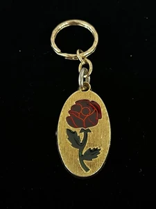 Vintage Nachlass goldfarben Rose Buntglas Schlüsselanhänger Schlüsselring Taschenanhänger - Bild 1 von 7