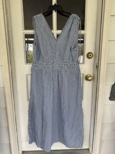 Old Navy Damen blau weiß gestreiftes ärmelloses langes Kleid Gr. 2X 100 % Baumwolle - Bild 1 von 9