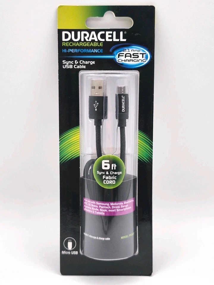 Duracell 6ft Micro USB Charger for Blackberry, Droid, Kindle, LG, Nokia, Nook - Image 1 of 4