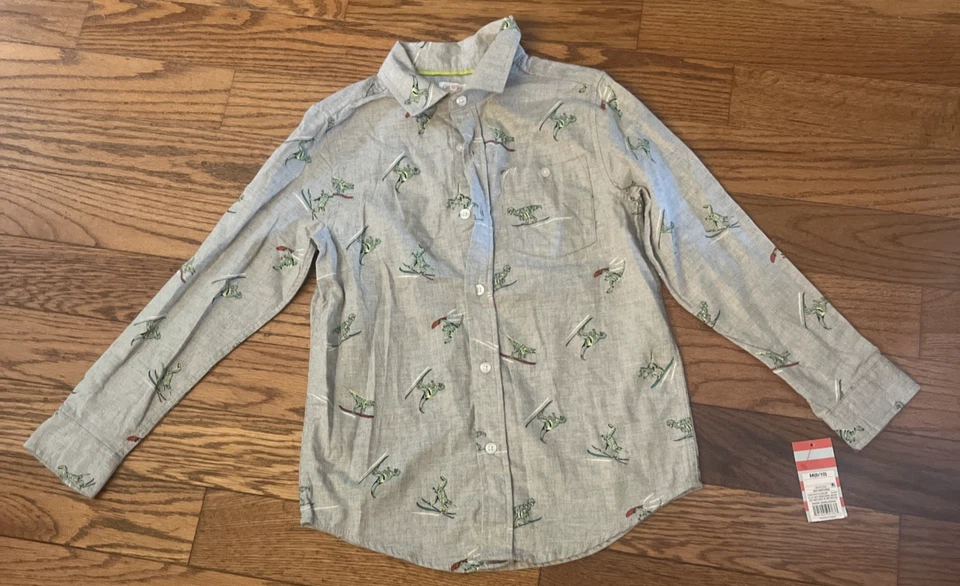 Boys Dino Dinosaur Long Sleeve Button-down Shirt Cat & Jack Gray M 8 10