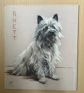 1939 DOG CHARMING ORIGINAL PASTEL DRAWING RHETT WEST HIGHLAND TERRIER? SIGNED - Picture 1 of 4