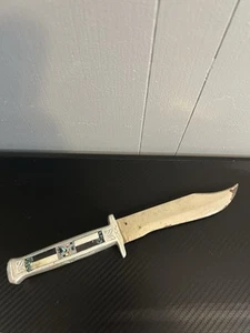 CUCHILLO BOWIE KACHINA ÓNIX TURQUESA PLATA HECHO A MANO NAVAJO ZUNI ANTIGUO RARO - Imagen 1 de 7