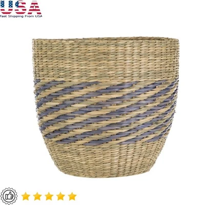 9" Tapered Seagrass Basket with Modern Blue Detai - Image 1 of 4