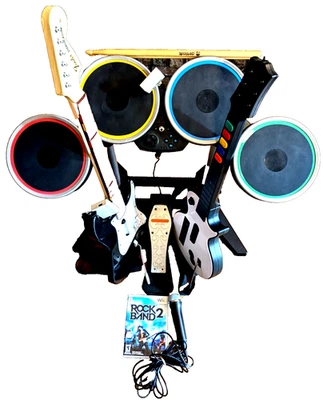 Nintendo Wii Rock Band 2 Paquete, Batería, 2 Guitarras, Juego, Micrófono PROBADO Foto 1 de 4