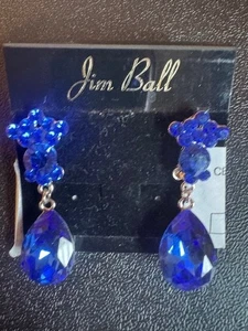 Royal Blue Crystal Jim Ball Earrings NWT SALE! 1 5/8 inch - Picture 1 of 1