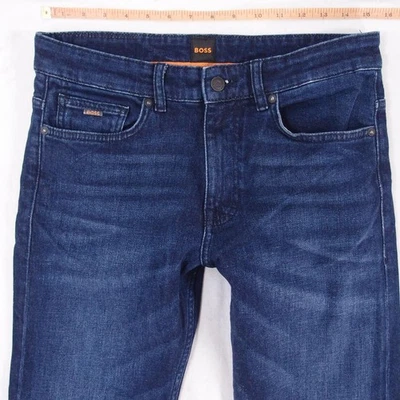 Hombres HUGO BOSS DELAWARE Ajustado Recto Elástico Azul Jeans W30 L32 - Imagen 1 de 4