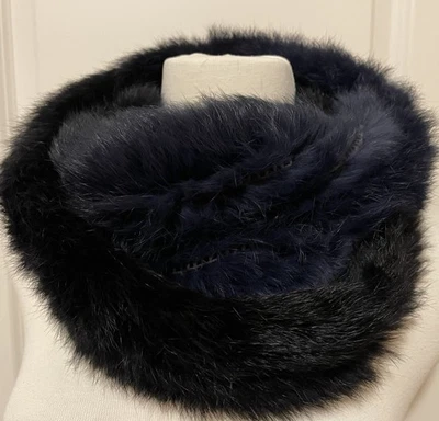 Neiman Marcus Black/ Blue Dyed Rabbit/ Fox Fur Scarf/ Collar ~Beautiful~ - Image 1 of 4