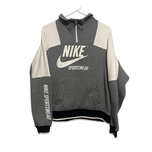 Nike Sportswear Gray White Quarter Zip Hoodie Pullover Womens Medium Sweatshirt - Picture 1 of 6