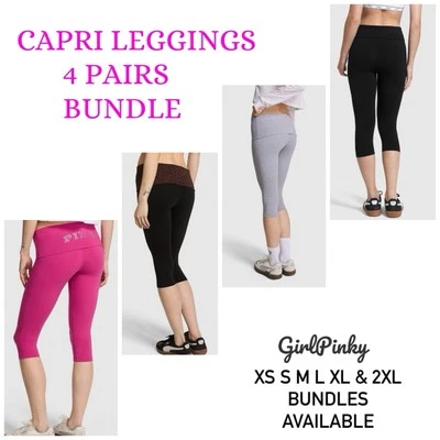 VS ROSA PAQUETE LOS 4 PARES LEGGINGS CAPRI ALGODÓN CON CINTURA PLEGABLE XS-XXL Foto 1 de 4