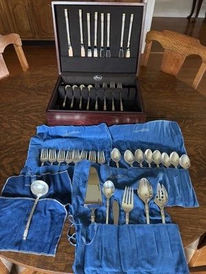 Aegean Weave Gold by Wallace Sterling Silver Flatware Set 8 Service 47 Pieces 👀 - Image 1 of 4