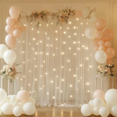 Tulle Backdrop Curtains with Curtains Light, for Birthday ,Wedding, - Image 1 of 4