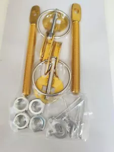 Two Universal Racing Gold Color Aluminum Mount Bonnet Flip Over Hood Latch Pin - Foto 1 di 2