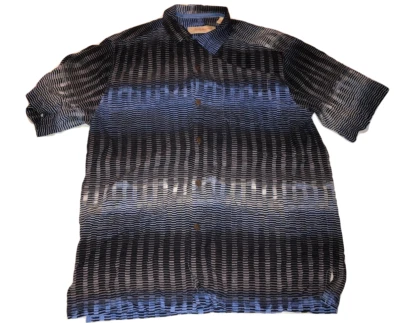 Tommy Bahama 100% Silk Short Sleeve Shirt, Blue/Black, Size SM  - Image 1 of 4