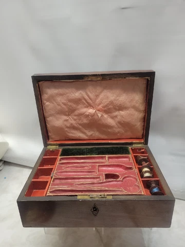 Antique Georgian 1780 - 1800 Mahogany Wood English  Needlework Box Very Rare Cover