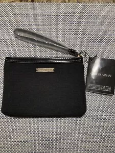 New Giorgio Armani Beauty Black Pouch Cosmetic Makeup Bag Wristlet Authentic - Picture 1 of 8