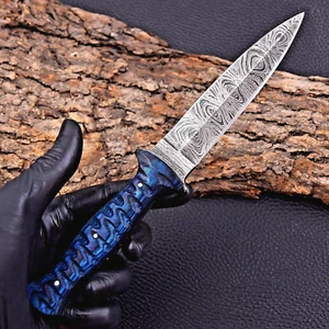 CUSTOM MADE FORGED DAMASCUS STEEL BLADE HUNTING BOOT KNIFE W LEATHER SHEATH 2852 - Picture 1 of 6
