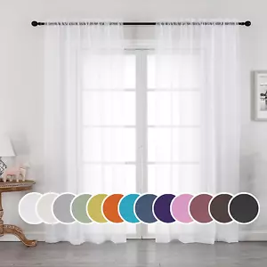 White Sheer Curtains 84 Inches Long 2 Panels Set, Sheer White Curtains for Livin - Picture 1 of 12