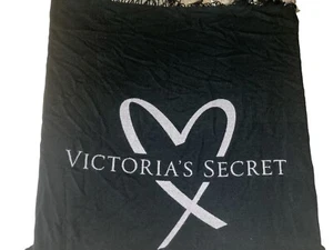 Victoria's Secret Pink Heart Black COZY THROW Blanket Fringe Wrap 51”x61” EUC - Picture 1 of 9