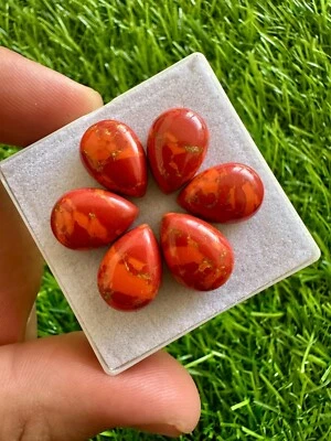 Natural Orange Mohave Turquoise 10x14MM Pear Cabochons 10Pcs Lot Loose Gemstone - Image 1 of 4