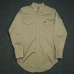 VINTAGE Wrangler Shirt Mens Medium Beige Tan Snap Brushpopper Western USA - Picture 1 of 9