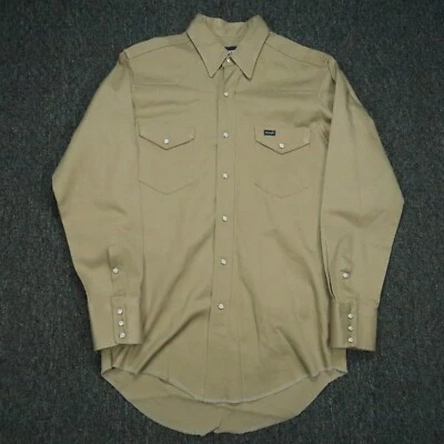 VINTAGE Wrangler Shirt Mens Medium Beige Tan Snap Brushpopper Western USA - Image 1 of 4