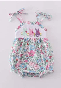 Girl's Boutique Easter Floral Bunny Romper Outfit Sibling Matching Embroidered E - Picture 1 of 8