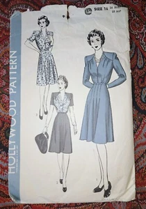 Vestido Vintage Años 40 Hollywood Patrón 988 Cuello en V 34" Falda Escondida Top Reunido - Imagen 1 de 4