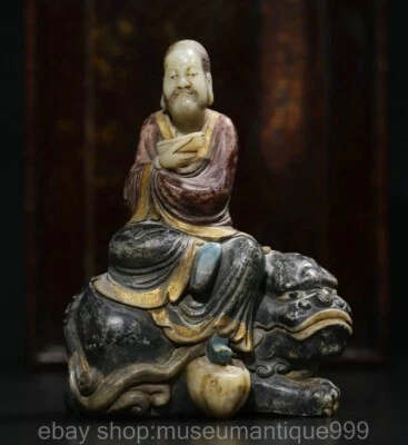 Estatua de arhat de león bestia león tallada piedra natural china de 5,8" Foto 1 de 4