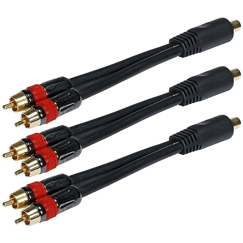 3x 6" RCA Female Jack to 2x RCA Male Plug Digital Coaxial Splitter Adapter Cable - Image 1 of 4