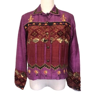 Sandy Starkman Silk Beaded Jacket Embroidery Boho Festive Art to Wear Size Small - Image 1 of 4