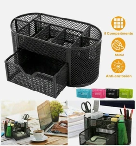 Desk Organizer Pen Pencil Holder Storage Tray Desktop Office Metal Mesh Black - Picture 1 of 3