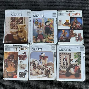 Lot of 6 Vintage Stuffed Bear Animals Plush Sewing Patterns Craft Plush UNCUT - Picture 1 of 1