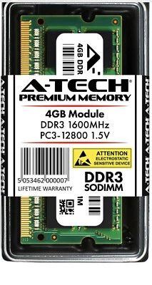 A-Tech 4GB PC3-12800 Laptop SODIMM DDR3 1600 MHz 204-Pin Notebook Memory RAM 4G - Image 1 of 4