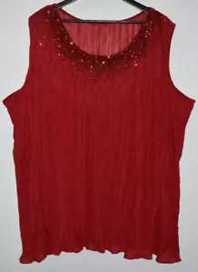 Catherines Top 4X Red Sequin Chiffon Crinkle Layer Blouse Sleeveless Glam Party - Picture 1 of 17