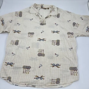 Vintage 80's Ruff Hewn USA Badminton Racquet Sports Graphic Men's Shirt ~ Medium - Picture 1 of 8