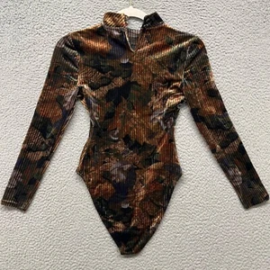 Vtg Palmers Bodysuit Womens S Brown Velvet Floral Mock Neck Gothic Dark Fairy - Picture 1 of 14