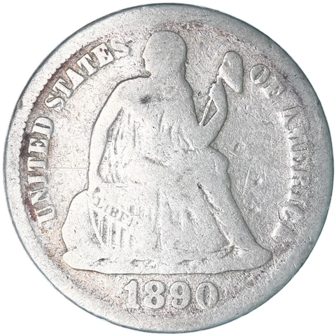 1890 (P) Seated Liberty Dime 90% Silver About Good Polished See Pics E658 Cover