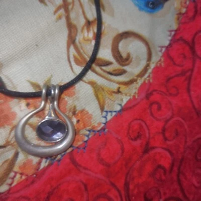 Lia Sophia Purple Faceted Amethyst & Silver Tone Pendant On A Cord Necklace  - Imagem 1 de 4