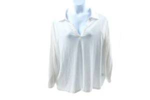Women Top Karen Scott Plus Size Cotton Open-Neck Polo Top Ivory Size 3X - Picture 1 of 4