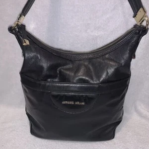Antonio Melani Black Leather Purse with Front Compartment, 3 Compartments Inside - Picture 1 of 6