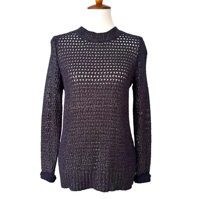Пуловер Narcisco Rodriguez свитер синий серебристый открытый трикотаж хлопковая смесь маленький - Изображение 1 из 4