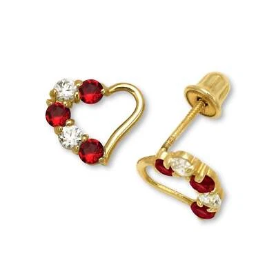 Aretes de corazón de oro amarillo y blanco de 14K para niña Foto 1 de 4