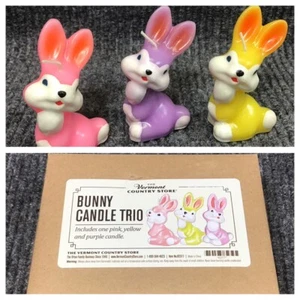 Vermont Country Store Bunny Candle Trio Easter Decorations Pink Yellow Purple - Picture 1 of 14