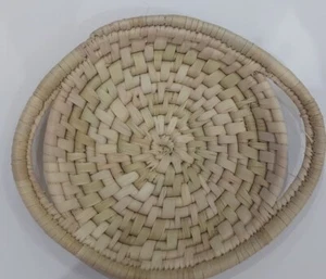 Hand Woven Coil Basket Handmade Shallow Round Vintage Arabian 14 in - Picture 1 of 7